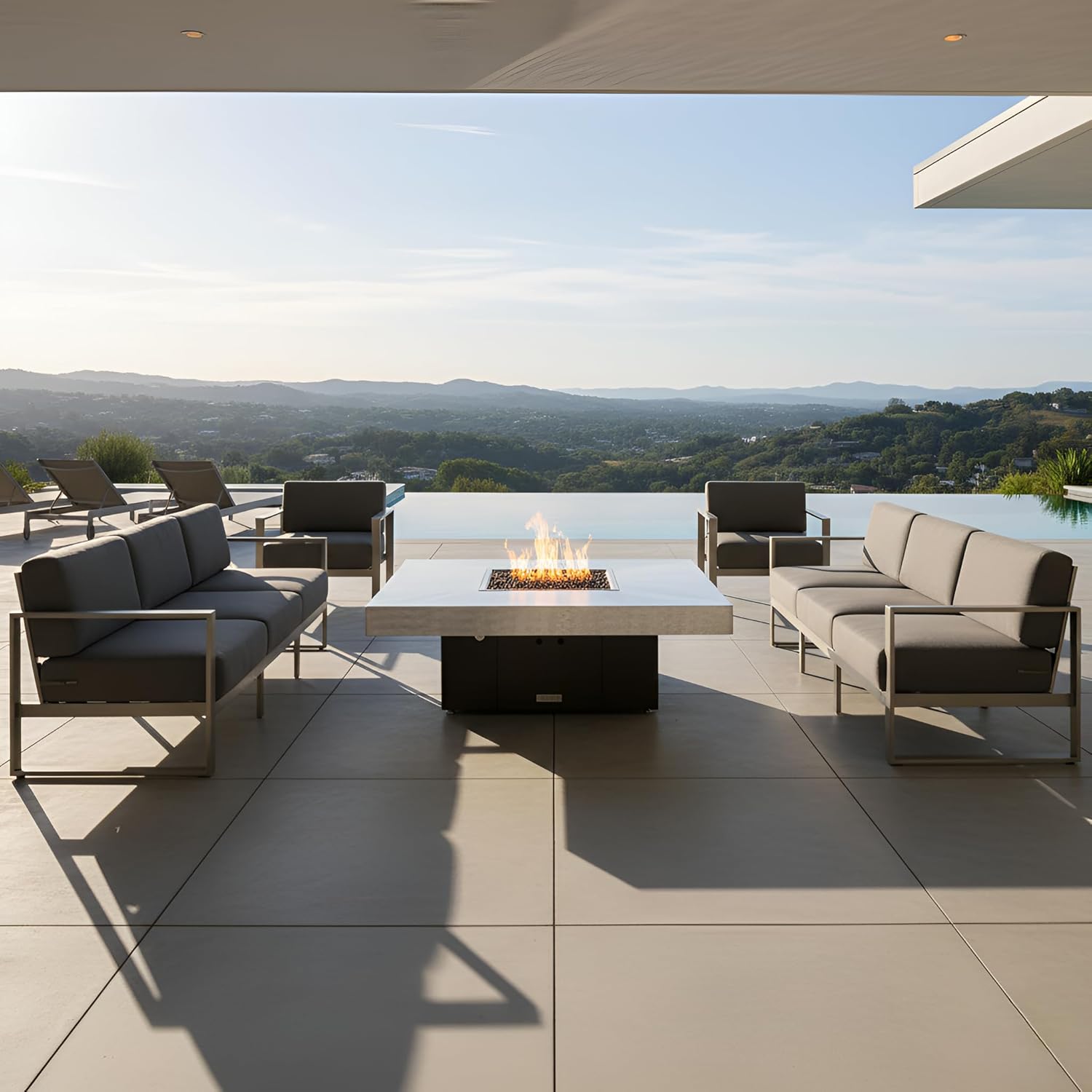 COOKE Santa Barbara Rectangular Fire Pit Table - 48 x 36 - Propane - Brushed Aluminum Top - Bronze Powdercoat Base