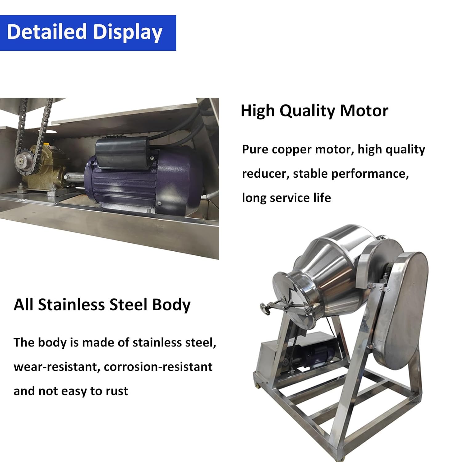 15 Gallon Dry Powder Mixer 360°Rotation 304 Stainless Steel Drum Blender Mixing Machine for Powdery Granular Materials 110 3KW