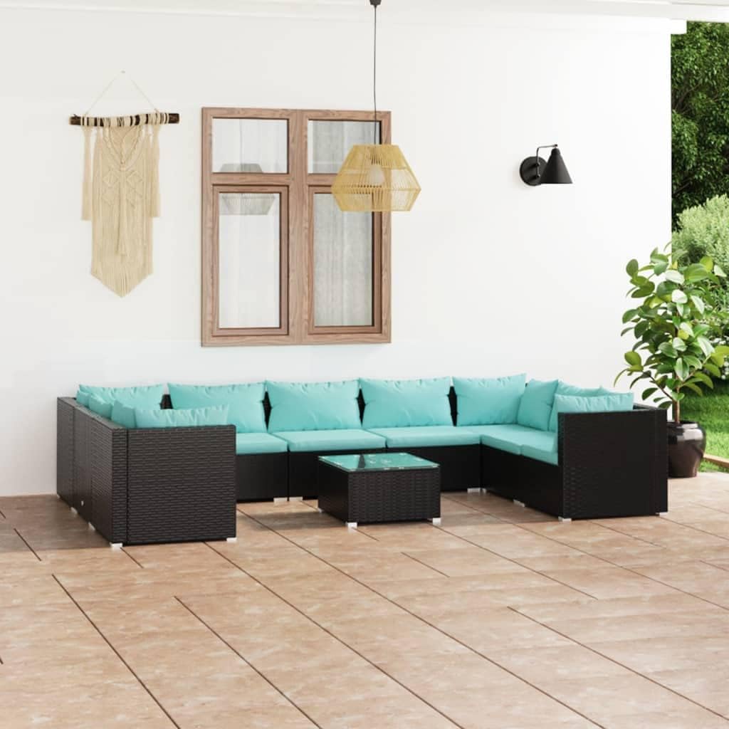 10 Piece Patio Lounge Set with Cushions Poly Rattan Black,Poly Rattan Patio Lounge Set with Cushions: for Outdoor Relaxation and Gathering Outdoor Furniture Sets, Patio Furniture