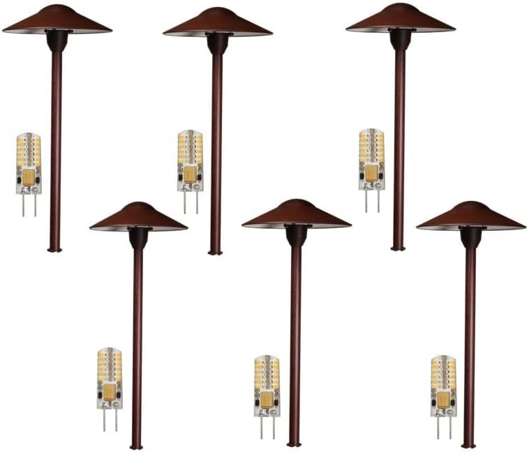 Best Pro Lighting 6- Pack 12V Landscape Lighting LED Mushroom Pathway Light in Rust Finish (BPL301RSTLED)