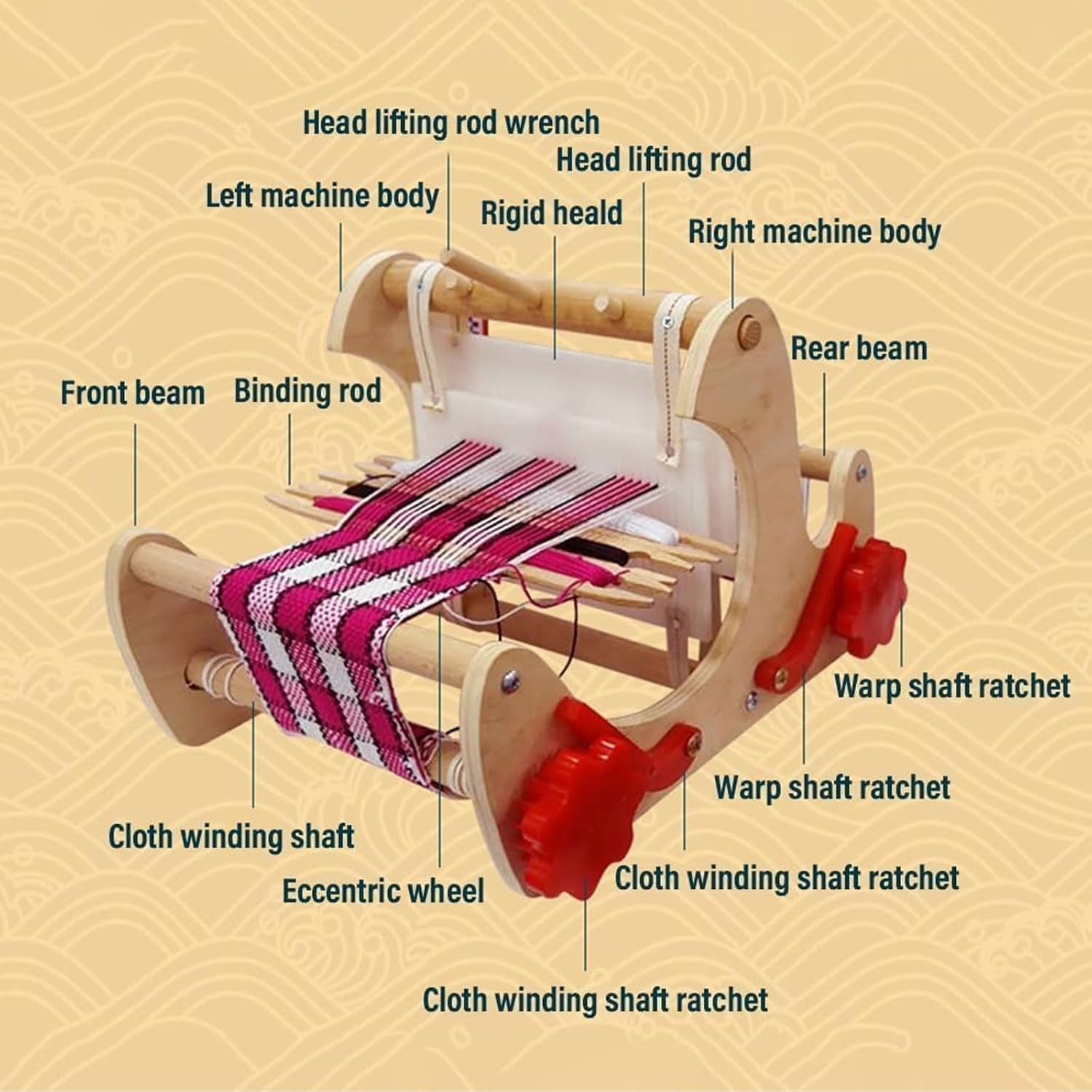 Adjustable Hand-Knit Machine, Wooden Desktop Weaving Machine, 20CM Weaving Width, Foldable Multi-Craft Loom Set, with Yarns,Rods,Combs&Shuttles, for Hand Assembled, Freehand Drawing, Creative Training
