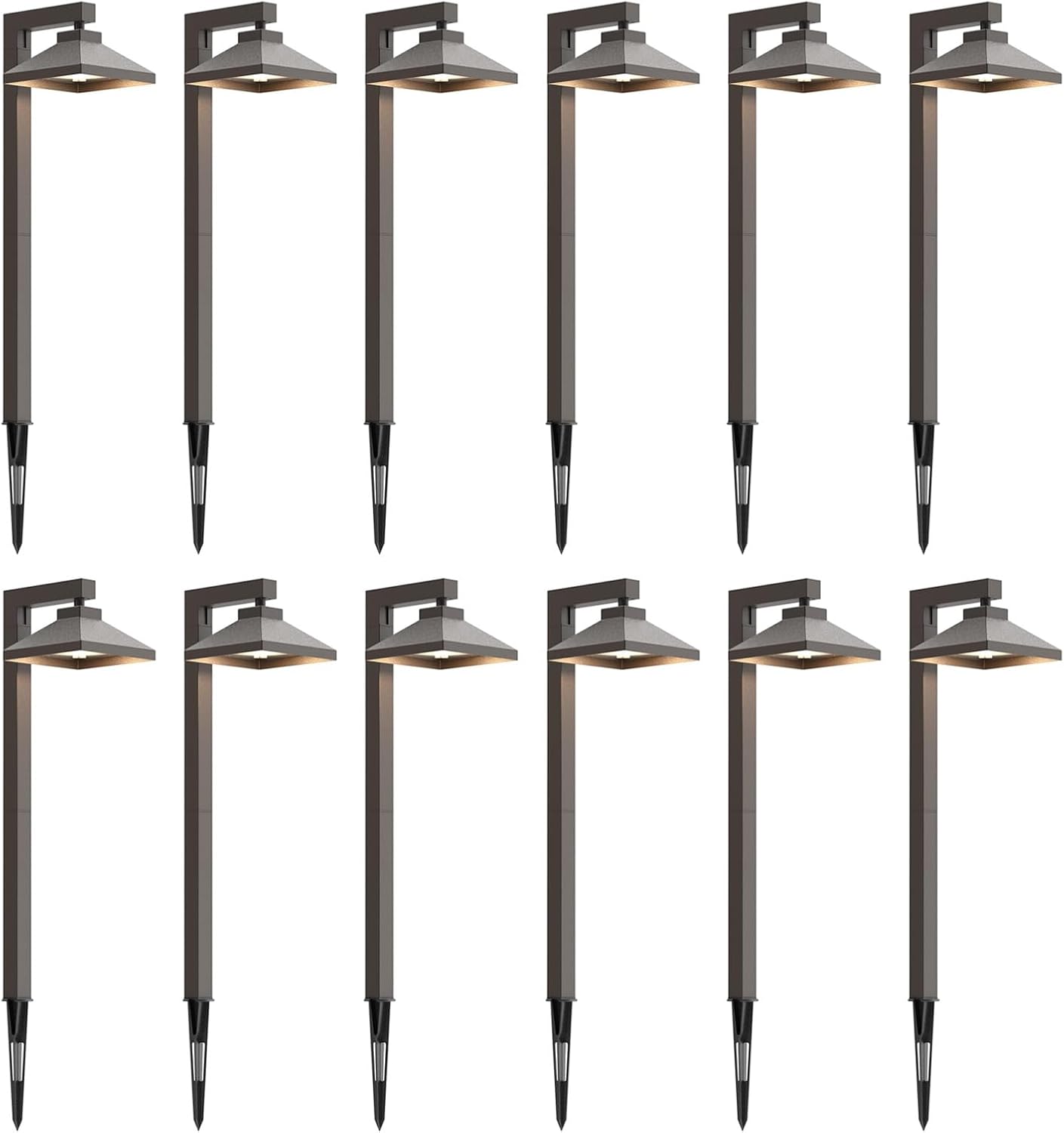 GOODSMANN Low Voltage Landscape Lights 12PK Landscape Lighting 1.5W LED 100 Lumen 12V AC Walkway Lights Wired Warm White with Cable Connectors Metal Stakes