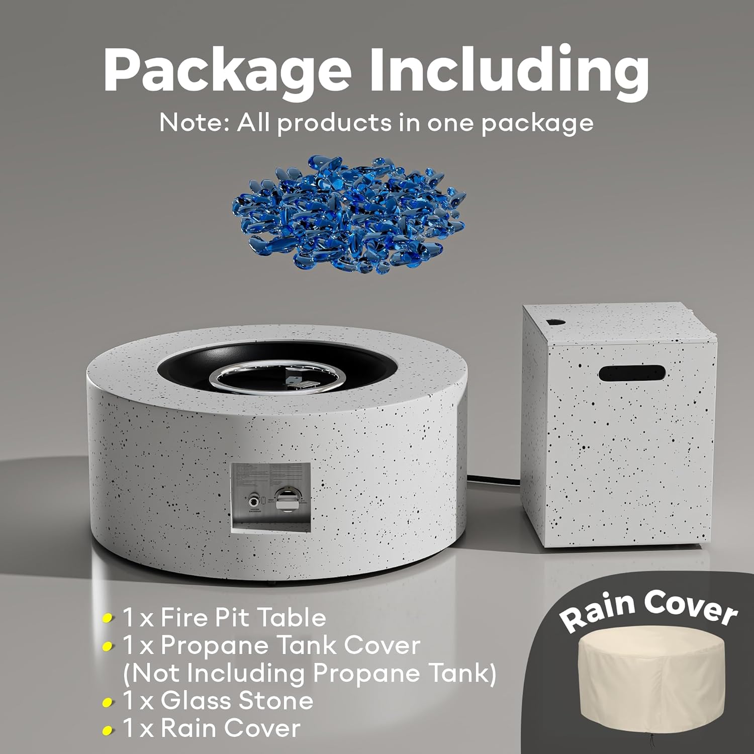 30' Outdoor Fire Pit Table with 50,000 BTU Output, Premium Gas Fire Pit Tables for Outside Patio, Round Propane Fire Pit with Glass Stones, Waterproof Cover (White, 30 inch)