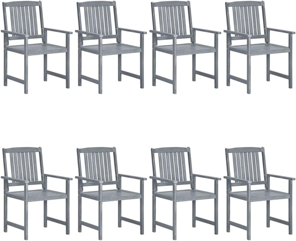 Patio Chairs 8 pcs Solid Acacia Wood Gray,Versatile Acacia Wood Patio Chair Set for Outdoor Relaxation and Entertainment Outdoor Furniture, Outdoor Chairs