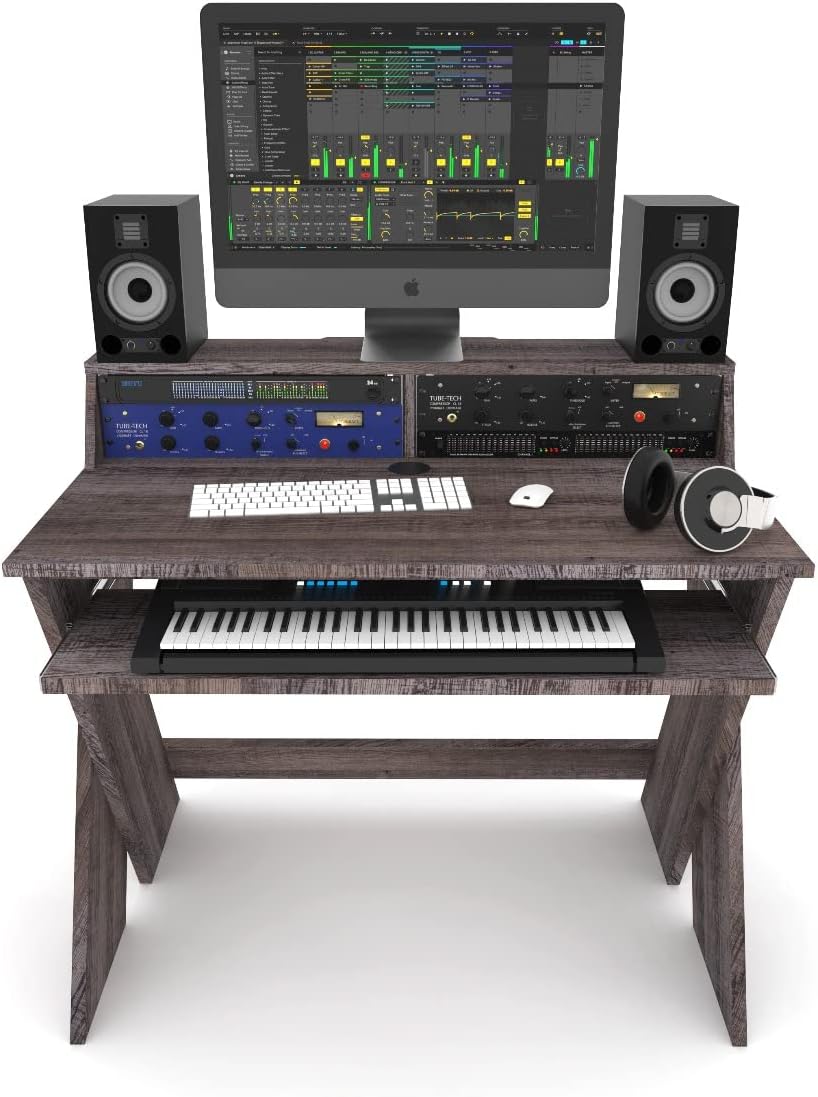 Glorious Sound Desk Compact Professional Studio Workstation with Pull-out Keyboard Compartment (Walnut)