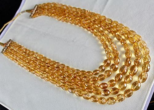 5 Line NATURAL CITRINE FACETTED Oval Beads Necklace 16 INCHES 16 MM TO 6 MM