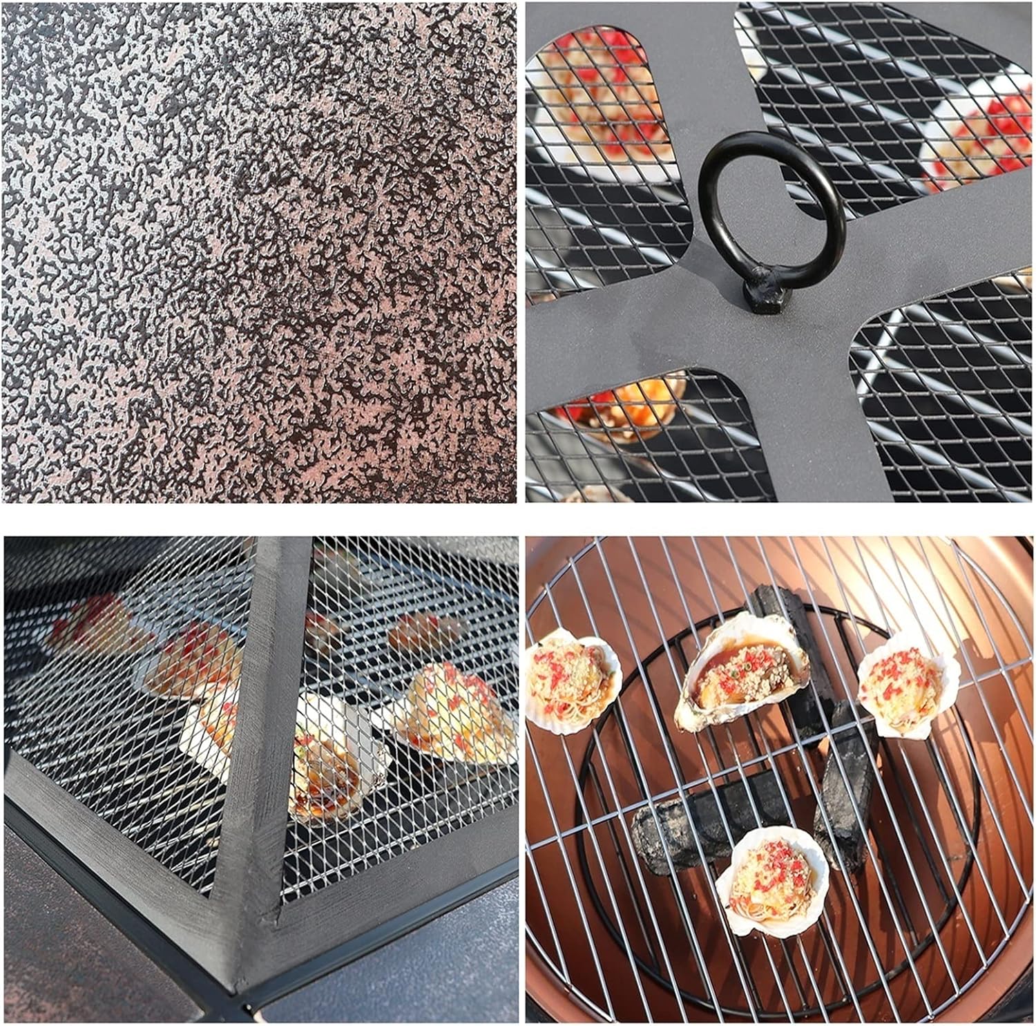 Outdoor Fire Pit Garden Wood-Burning Brazier Barbecue Table, Outdoor Backyard Square Metal Fireplace, Poker Table Cover with Sparkle Screen Cover, 79cm/29.9
