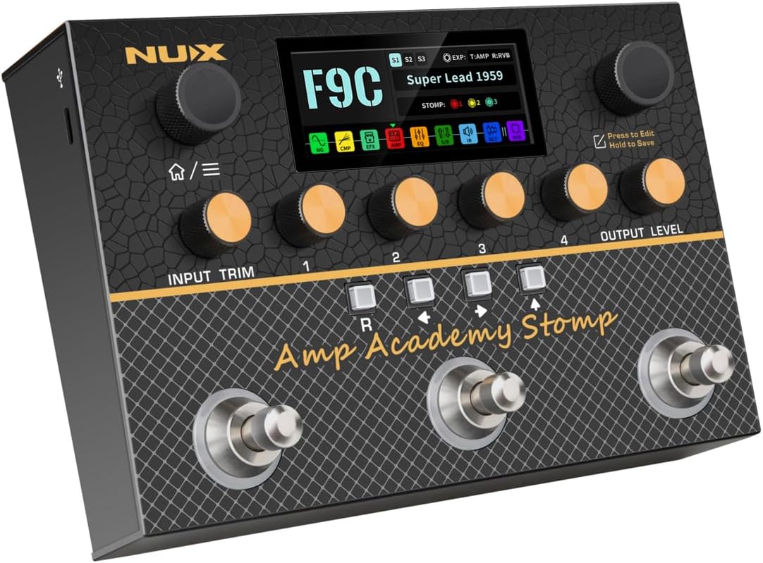 NUX Amp Academy Stomp Compact Amp Modeler, Multi Effects Pedal, 9 EFX blocks, Stereo IR Engine
