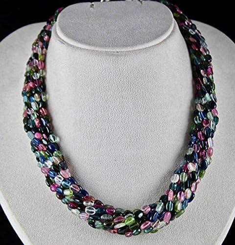 10 Line Natural Multi Color Tourmaline Long Beads Necklace 20 INCHES 8 MM to 5 MM