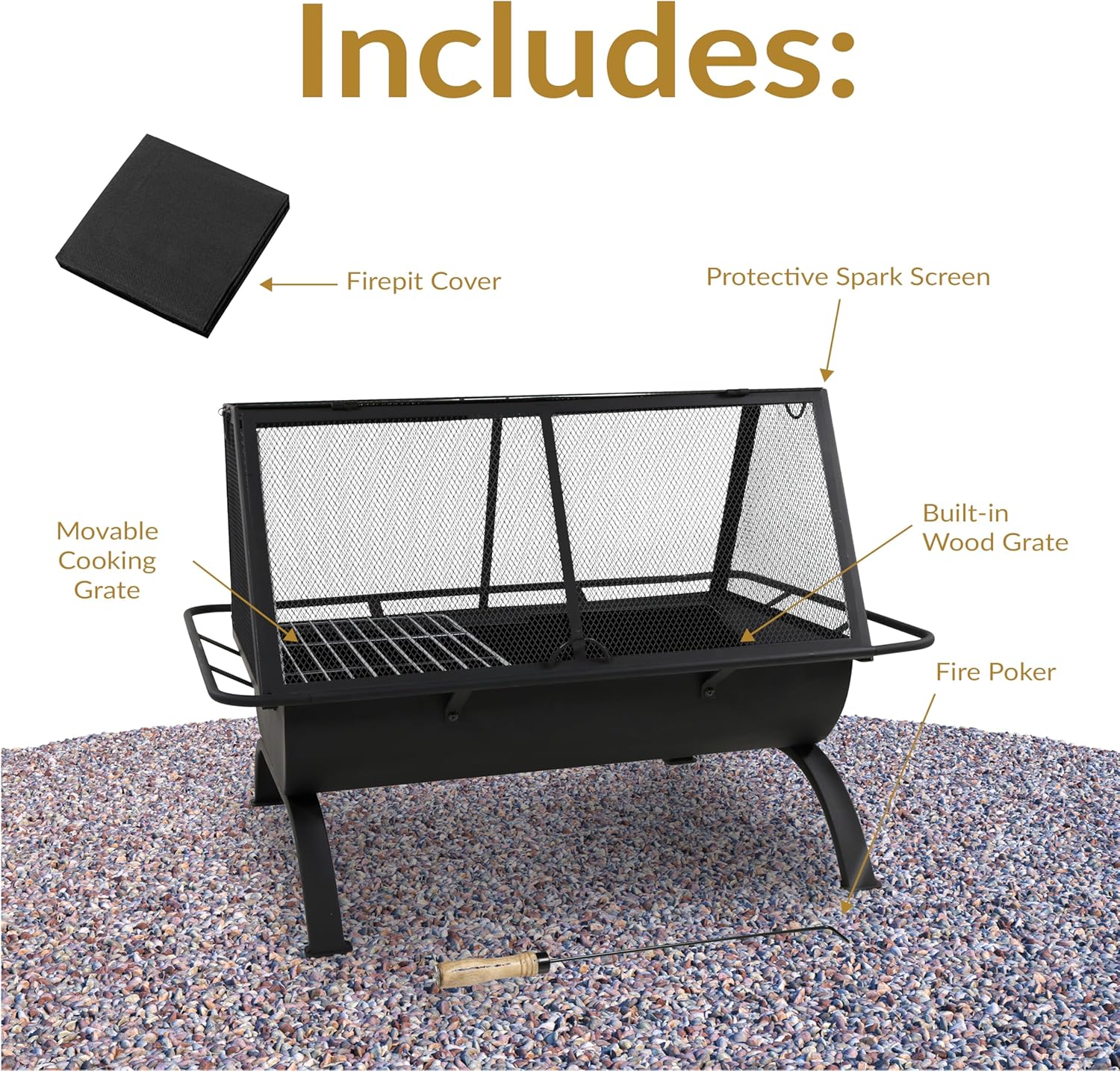 Sunnydaze 36-Inch Northland Steel Outdoor Fire Pit with Grill - Outdoor Fireplace with Cooking Grate, Spark Screen, Cover, and Poker