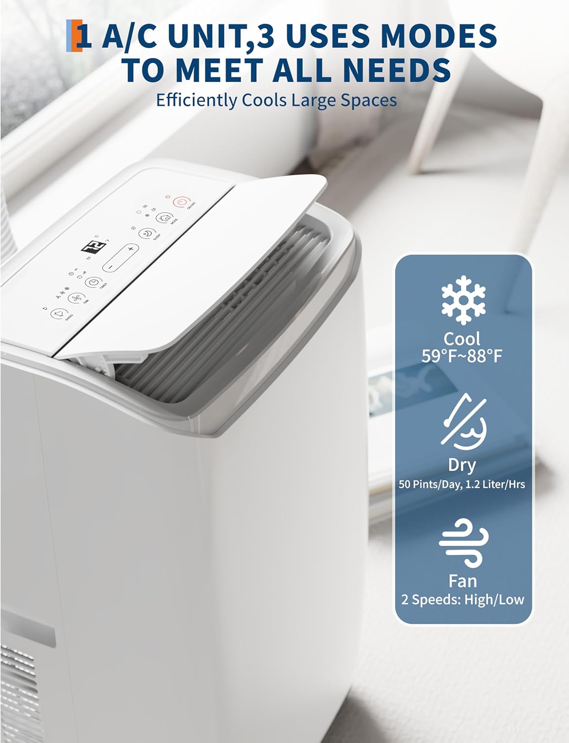 GarveeHome Portable Air Conditioner 14000 BTU for Large Rooms up to 750 Sq.Ft, Efficient Cooling AC Unit with 4 Modes, Cool, Fan, Dehumidify & Sleep, Remote Control & Installation Kit Included