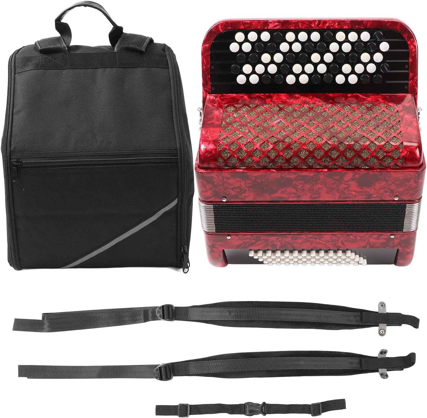 62 Keys Accordion 60 Bass Button Accordion Kids Educational Musical Instrument with Straps Red