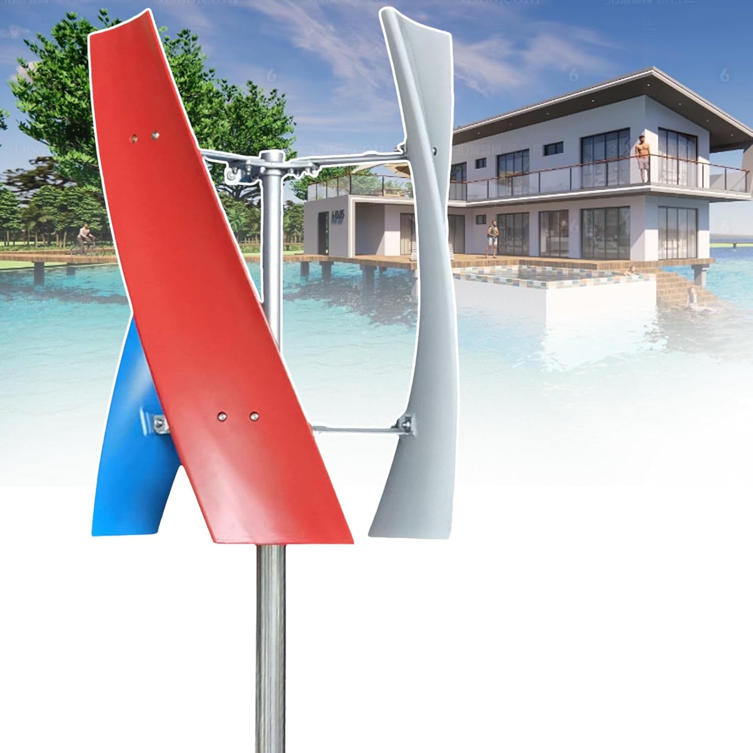 6000W Low Noise Vertical Wind Turbine Generator, 3 Blades with MPPT Hybrid Controller, Efficient Renewable Energy for Home, Farm & Street Use, 12V Wind Power System