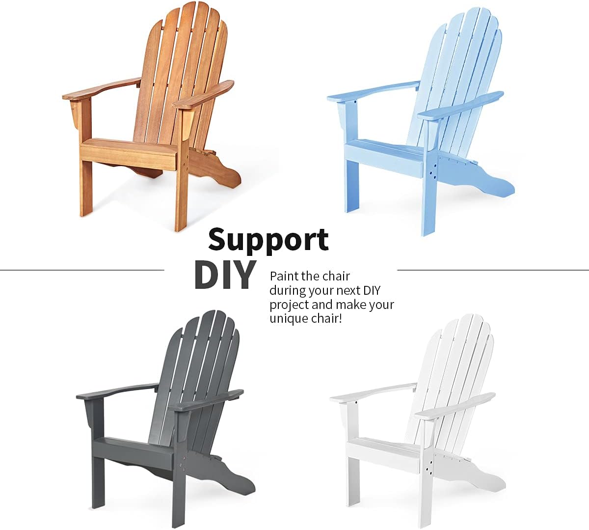 RELAX4LIFE Adirondack Chairs Set of 4, Acacia Wood Adirondack Lounge Chair, Weather Resistant Outdoor Chair for Patio Garden Porch Deck, 350 LBS Weight Capacity, Wooden Fire Pit Chairs (4, Natural)