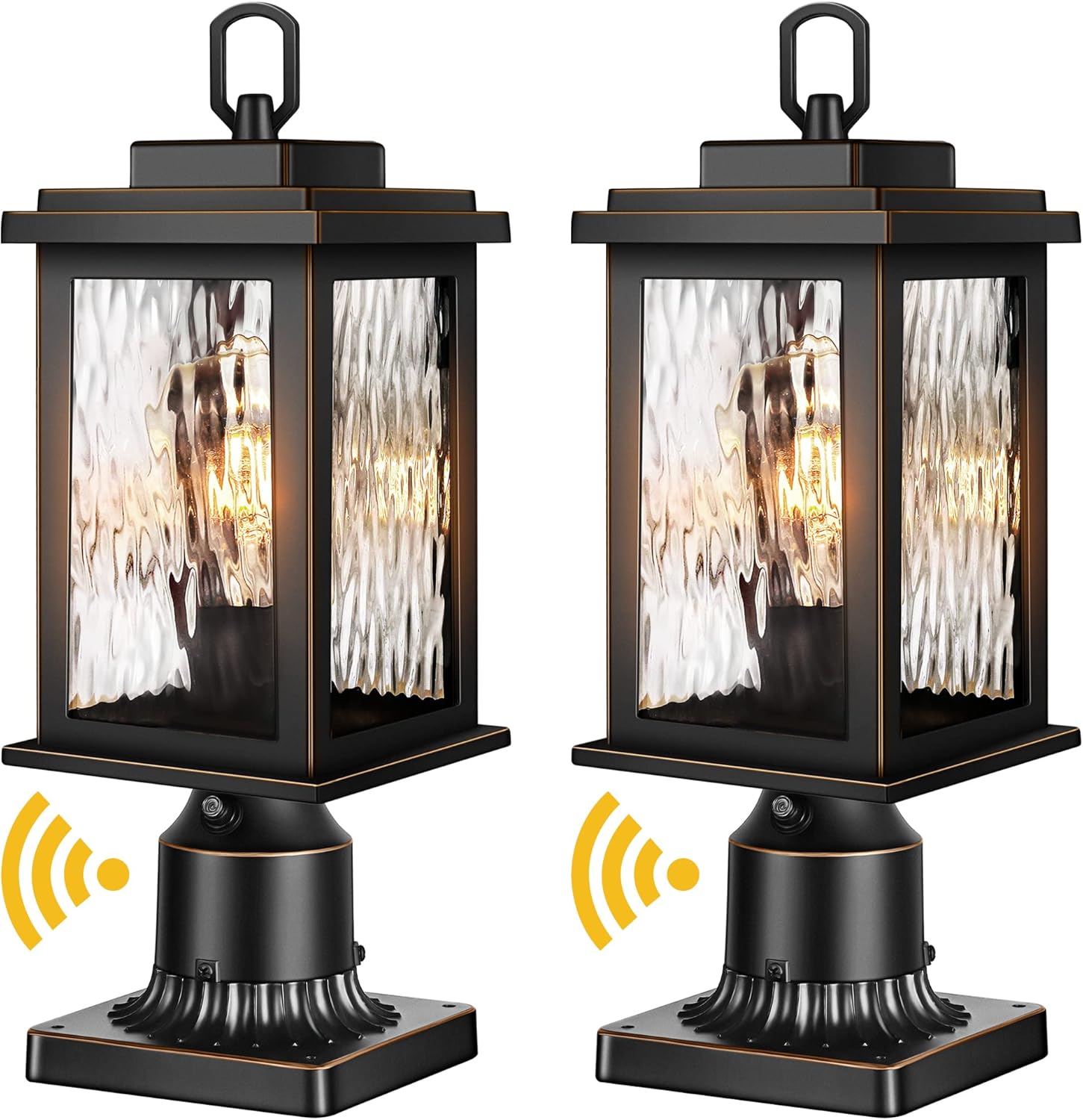 VIANIS Dusk to Dawn Outdoor Post Light Fixture with Pier Mount Base, 2 Pack Waterproof Lamp Posts Outdoor Lighting, Anti-Rust Aluminum Black Post Lantern Outdoor with Tempered Glass (Hardwired 120V)