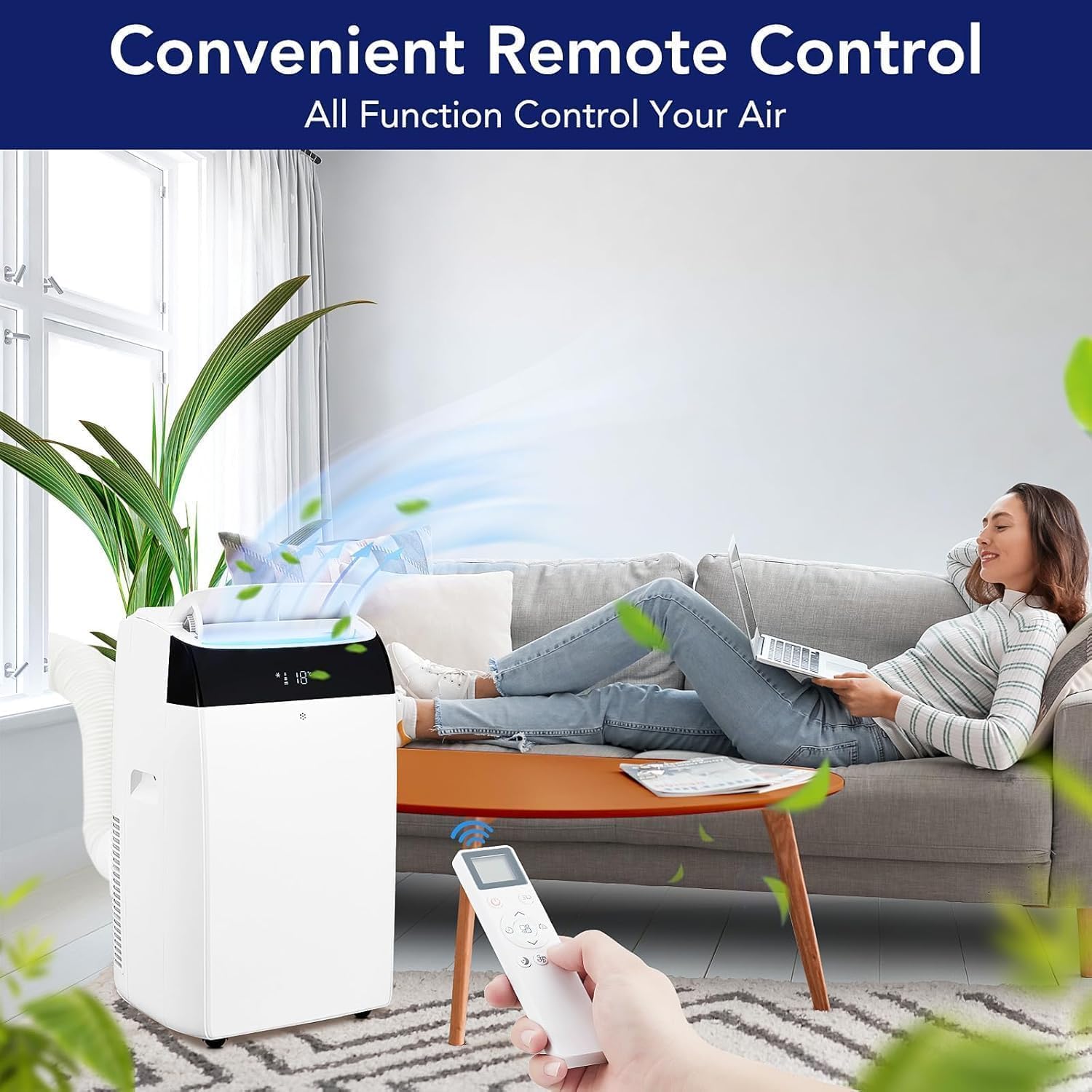 Portable Air Conditioners 14,000 BTU, Fast Cooling up to 750 Sq.Ft., Room Air Conditioners Portable with Dehumidifier & Fan Mode & Remote Control for Bedroom, Dorms, Indoor Rooms - White