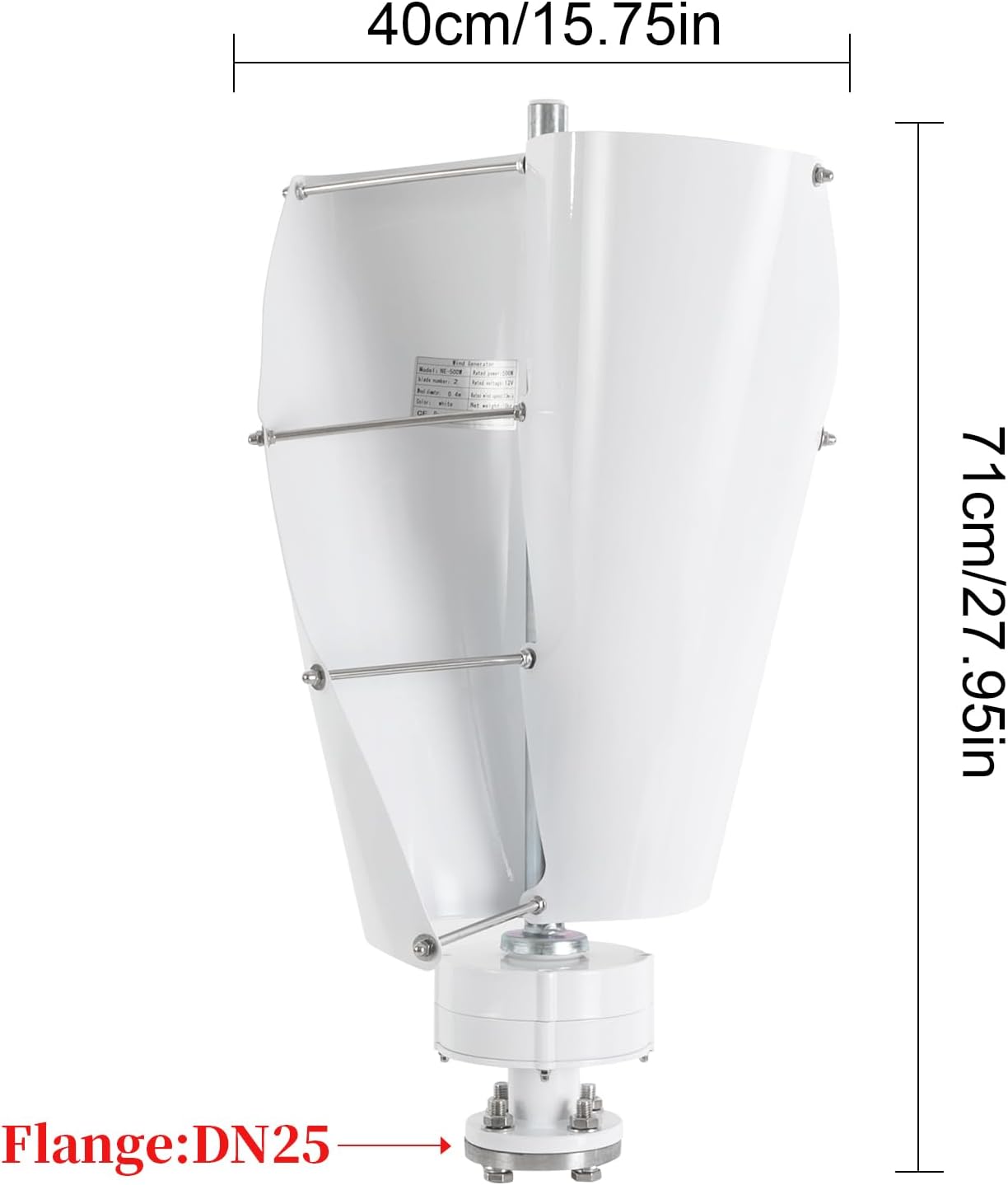 500 W Wind Turbine,12 V 2 Blades Vertical Axis Windmill,Vertical Axis Breeze Start Wind,Vertical Spiral Wind Power Turbine Generator for Home,Street Lighting (White)