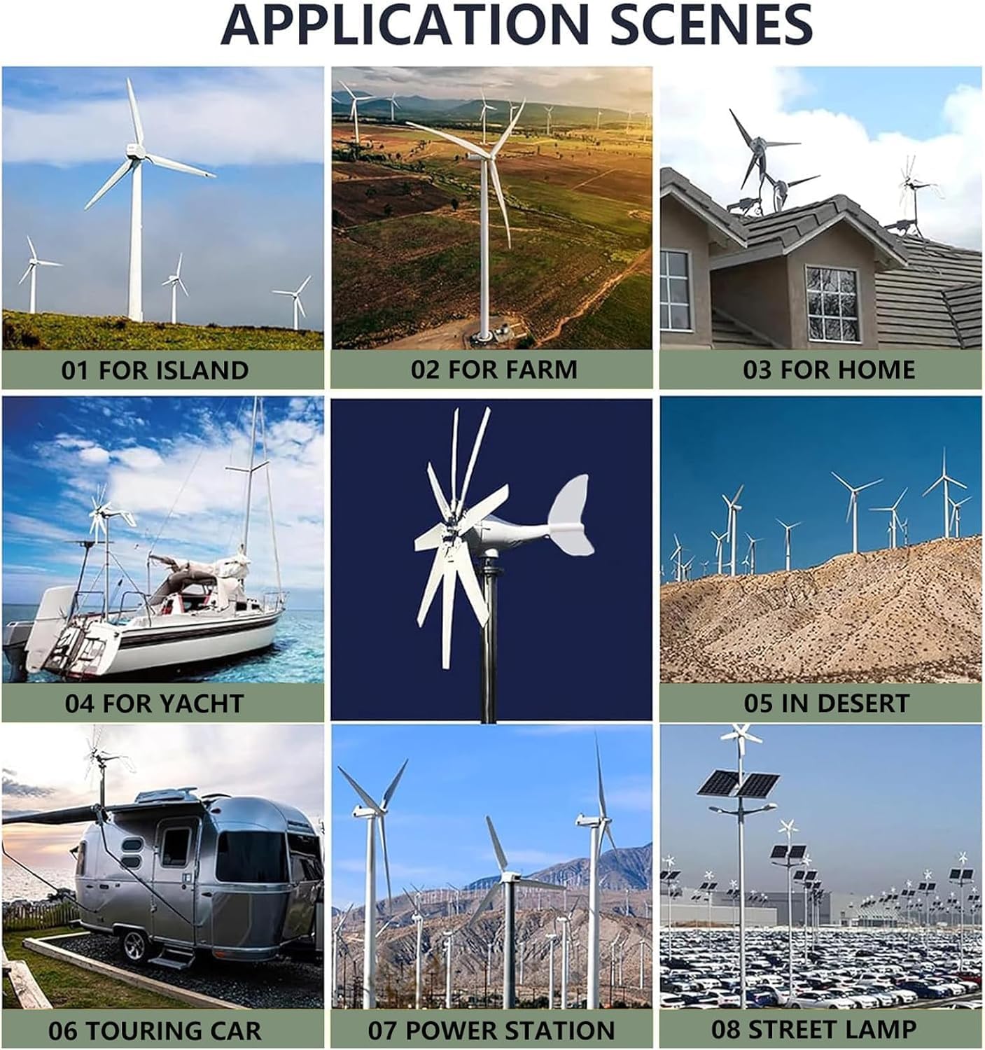 CAJUCA 8000W Wind Turbine Generator Kit,Wind Mill Generator with 8 Blade, 220V Wind Mill Generator with Solar Wind Hybrid Controller