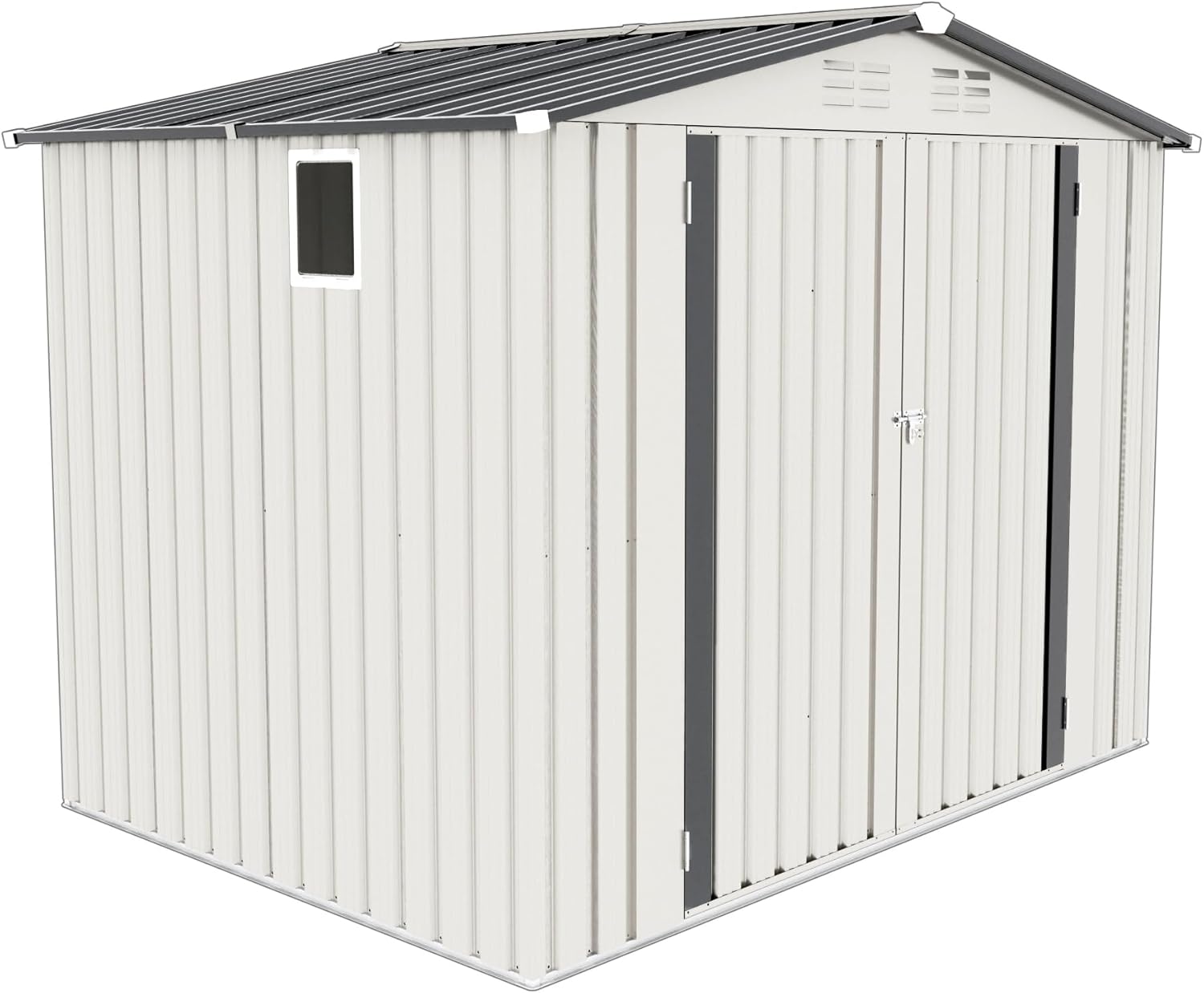 8x6 FT Metal Storage Shed Outdoor Tool Shed Storage with Peaked Roof Clear Window Lockable Door Compact Utility Metal Sheds for Garden Backyard Patio Tools Equipment Bikes and Sundries White Gray