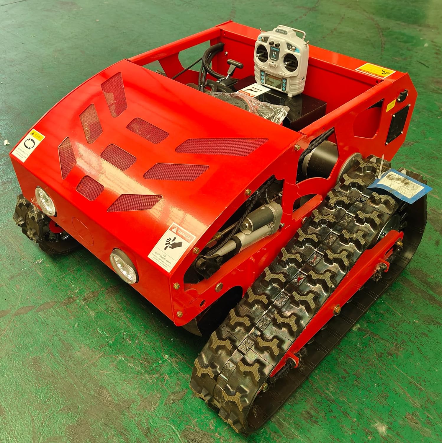 Remote Control Lawn Mower Small Crawler Oil-Electric Hybrid Four-Wheel Drive Lawn Mowing and Weed Whacker