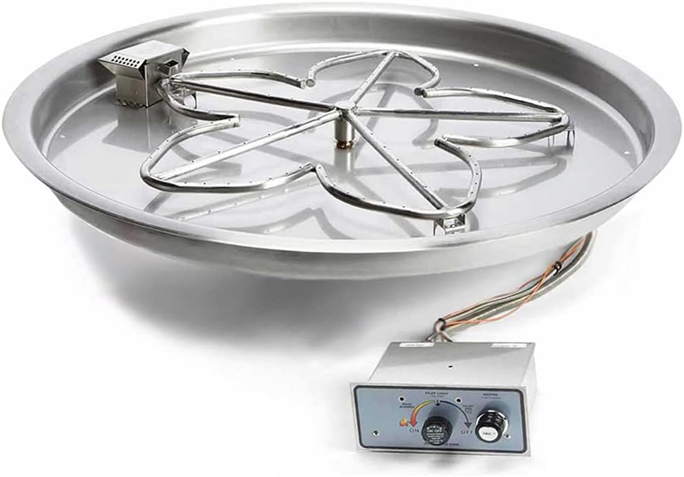 HPC Fire Push Button Flame Sensing Fire Pit Burner Kit (PENTA37FPPK-FLEX-LP), 37-Inch Bowl Pan, Propane Gas, UL Listed