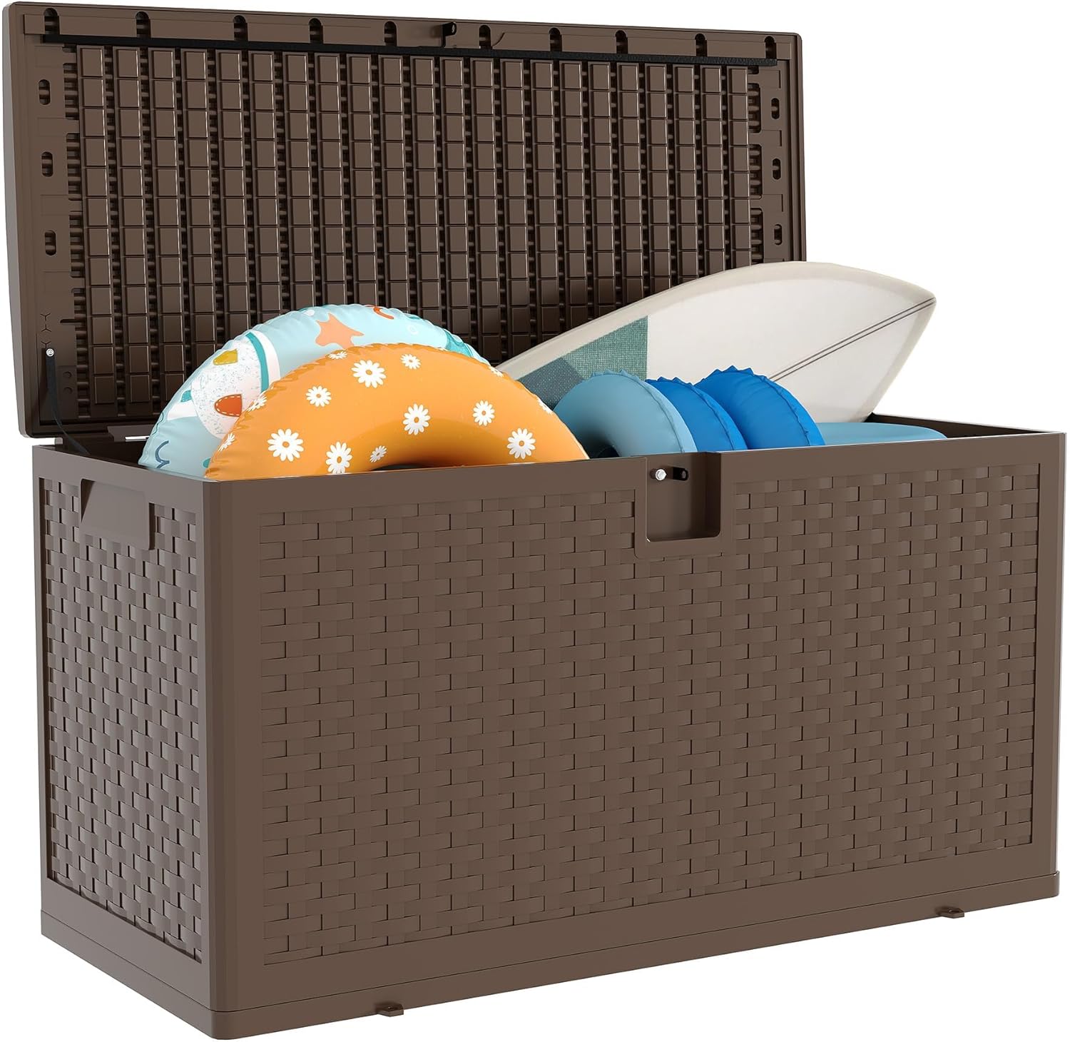 73 Gallon Waterproof Large Resin Deck Box Outdoor Storage Deck Box Indoor Outdoor Lockable Storage Container for Patio Furniture Garden Tools, Pool Supplies, Weatherproof and UV Resistant Lockable