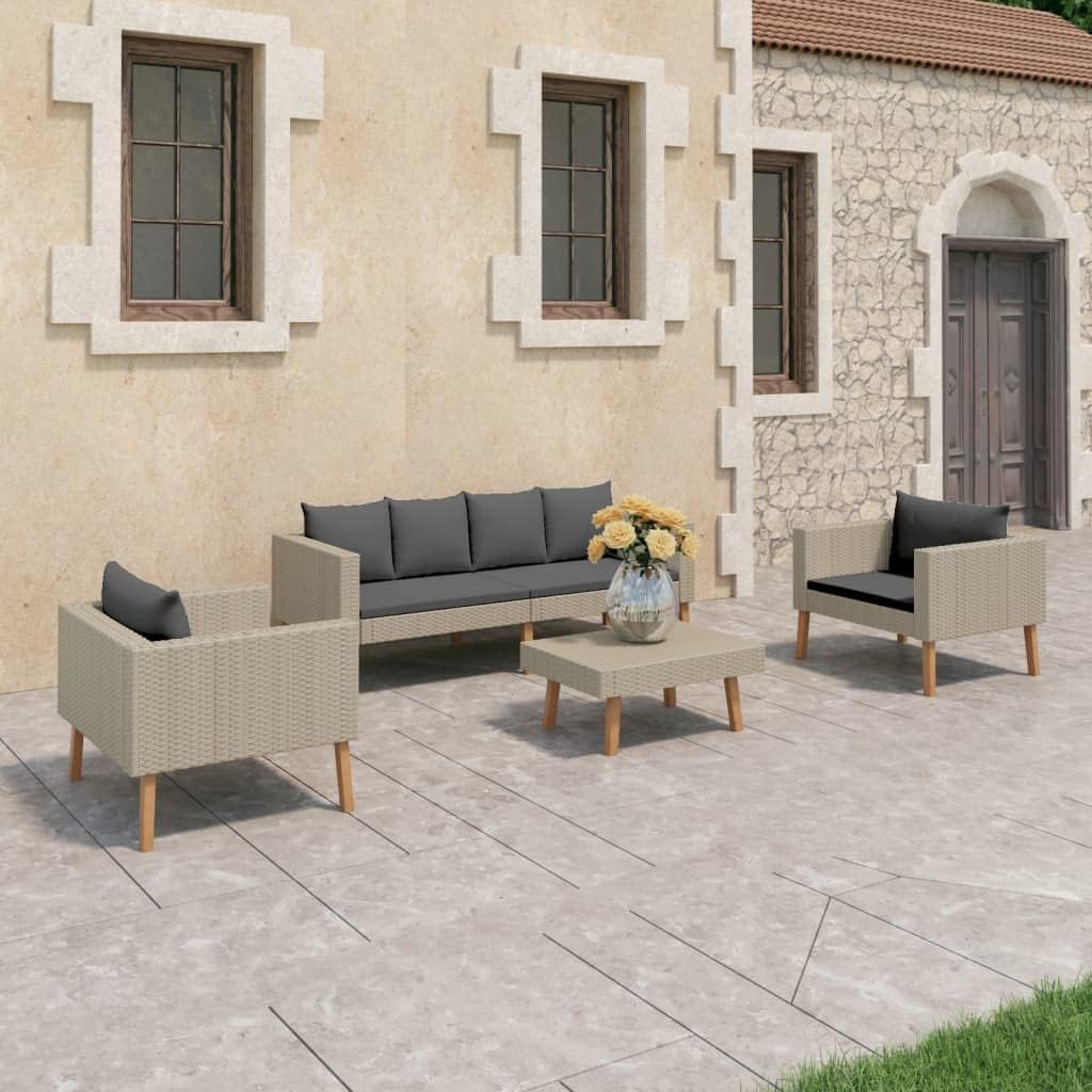 4 Piece Patio Lounge Set with Cushions Poly Rattan Beige,AllWeather Patio Lounge Set: Rattan Sofa with Coffee Table for Garden or Terrace Patio Furniture Sets, Outdoor Furniture Sets