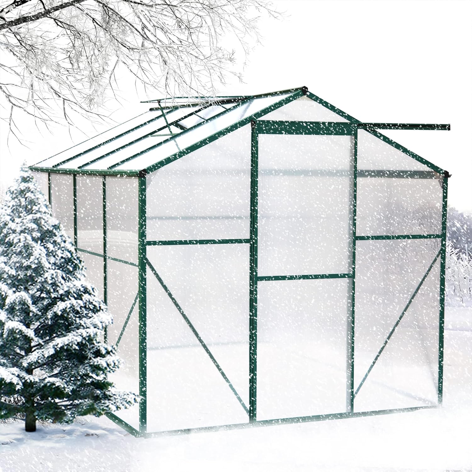 6X10 Ft Greenhouses for Outdoors, Heavy Duty Walk-in Greenhouse, Polycarbonate Greenhouse for Sunroom, Garden, Backyard, Patio, Green