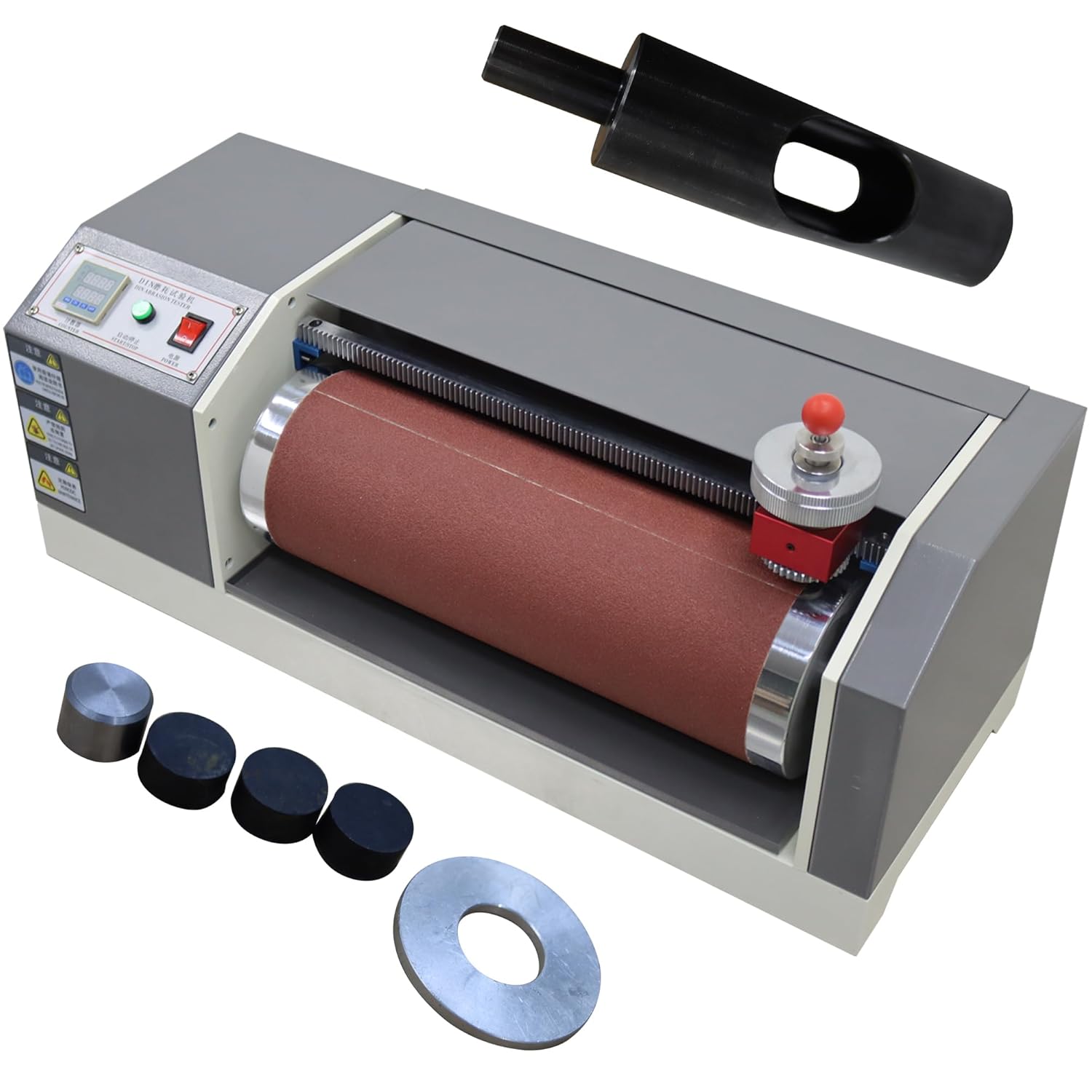 Automatic Abrasion Tester Machine, 220V 200W Rubber & Tire Drum Wear Test Equipment with 2.5N/5N Load, for Testing Wear Resistance of Leather, Rubber, Conveyor Belt, Shoe Sole, Plastics