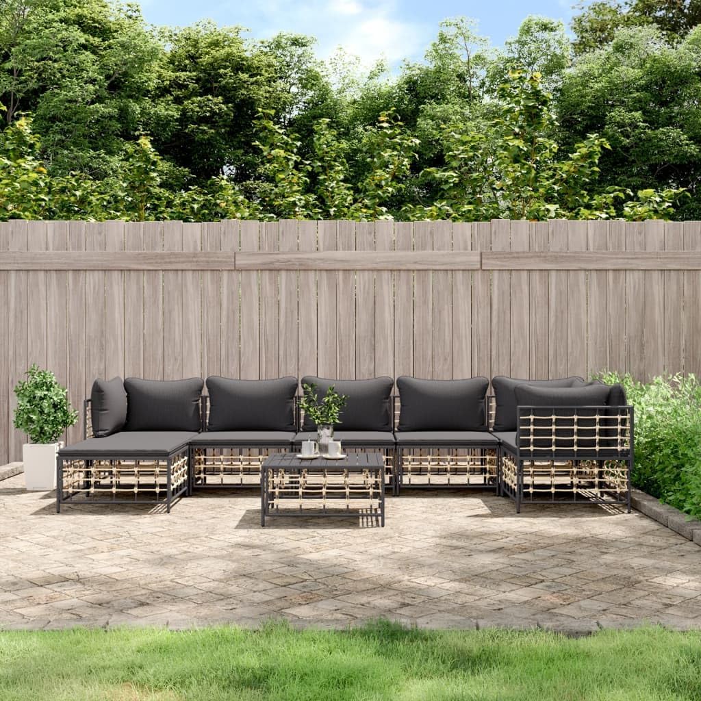 Patio Furniture, 8 Piece Patio Lounge Set with Cushions Anthracite Poly Rattan