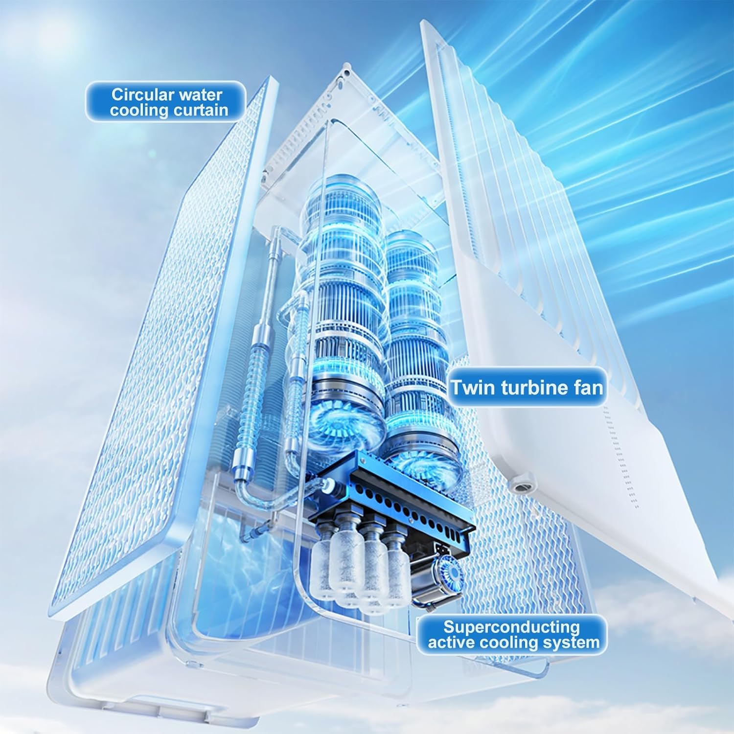 Portable Air Conditioner, Semiconductor Cooling Unnecessary Ice Packs, 5-7 L Tank, 7.5 H Timer