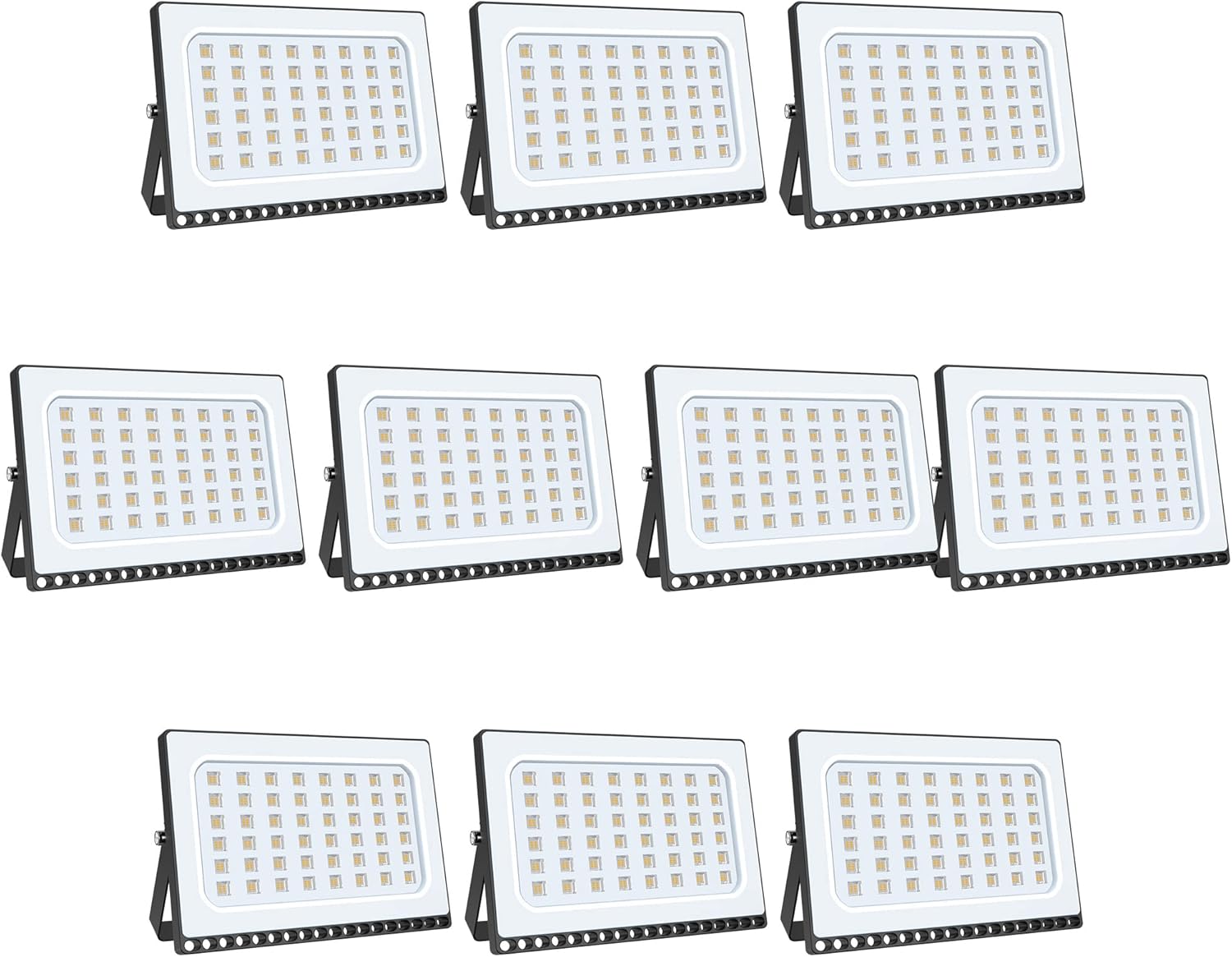 Viugreum 10 Pack LED Flood Light Outdoor, 300W (1800W Halogen Equiv), Thinner and Lighter Design, Waterproof IP65, 30000LM, Warm White (2800-3200K), Super Bright Security Floodlight