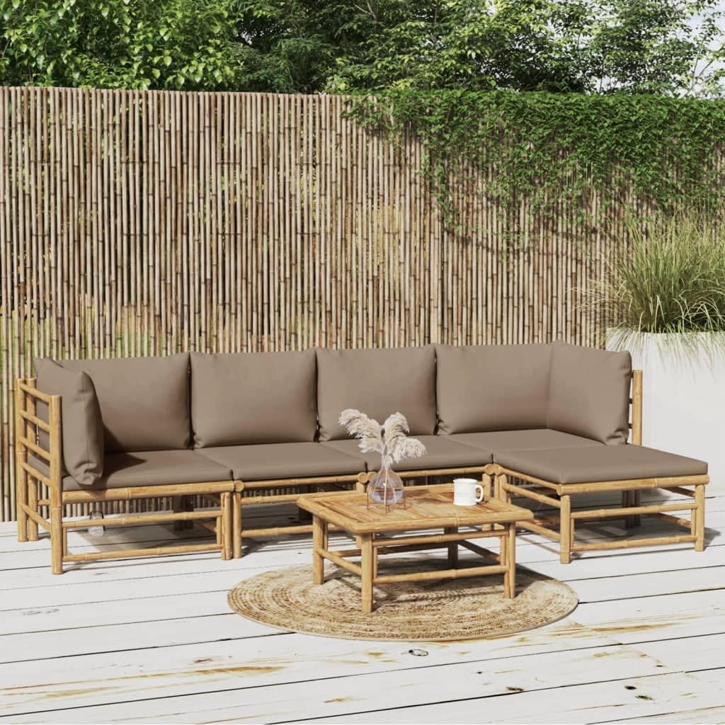 6 Piece Patio Lounge Set with Taupe Cushions Bamboo,Bamboo Patio Lounge Set: Durable, Comfortable, Modular Outdoor Furniture Patio Furniture, Outdoor Furniture Sets