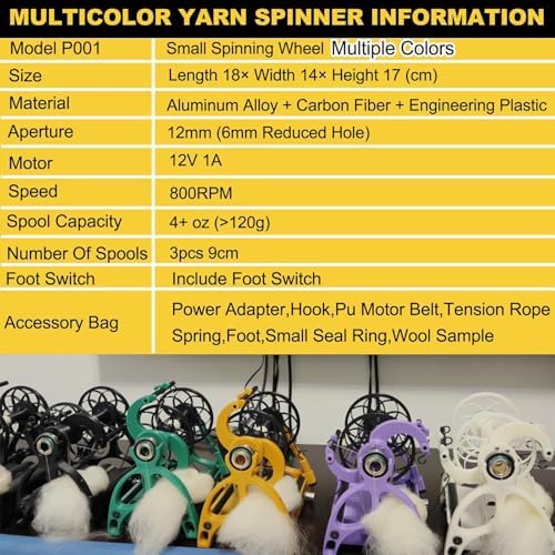 Smart Yarn Spinner Machine - Electric Wool Wheel, 120g Capacity Pet Hair Spinner with Foot Switch, 12V Drum Carder, Adjustable Speed, Forward/Reverse Function, 3 Spools, Blue