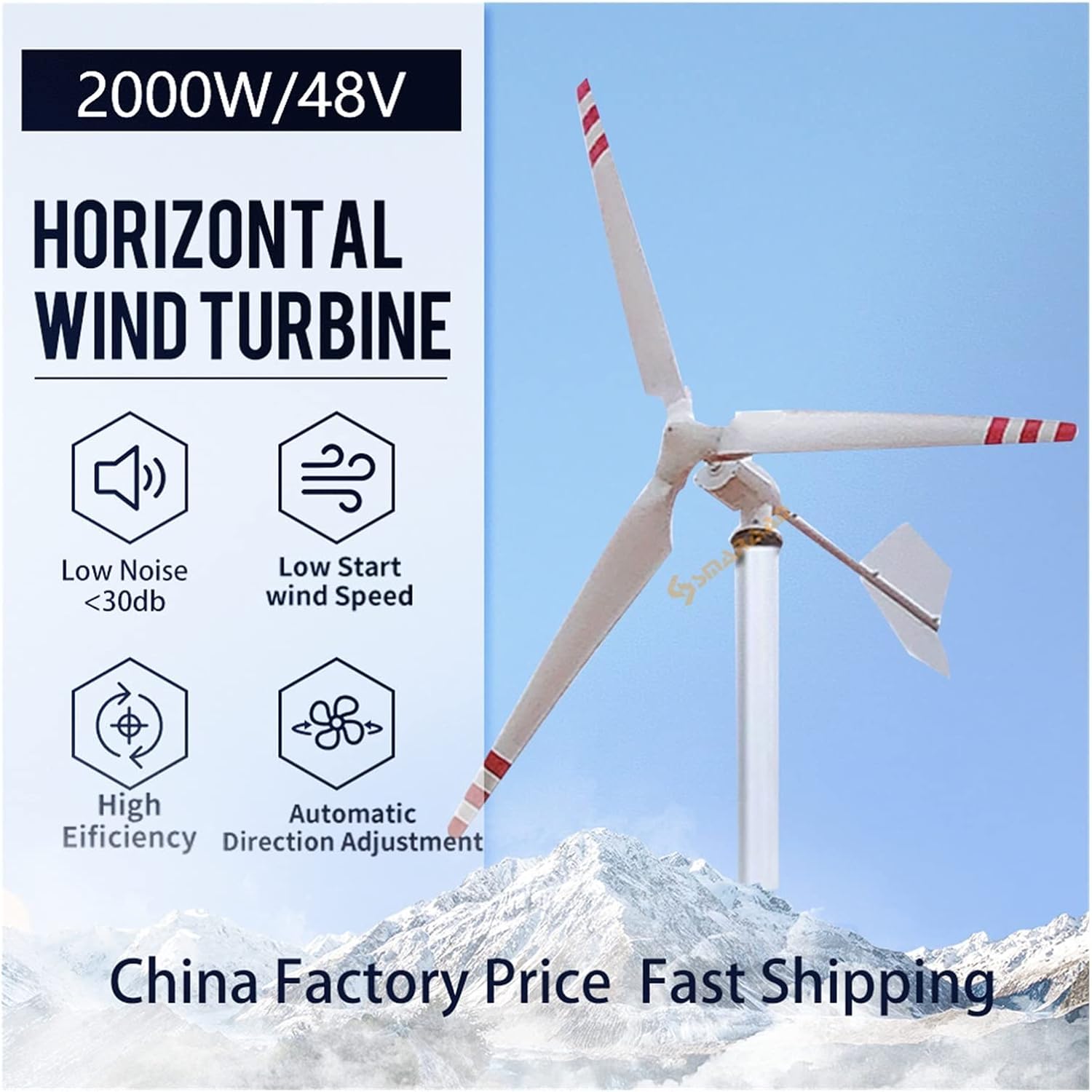 Wind Turbine 2kw 24v 48v Wind Turbine Generator Horizontal Axis Wind Turbine MPPT Controller Off Grid Inverter Alternative Energy (Color : Turbine Only, Size : 3_24V_1000W), 1005004118364347