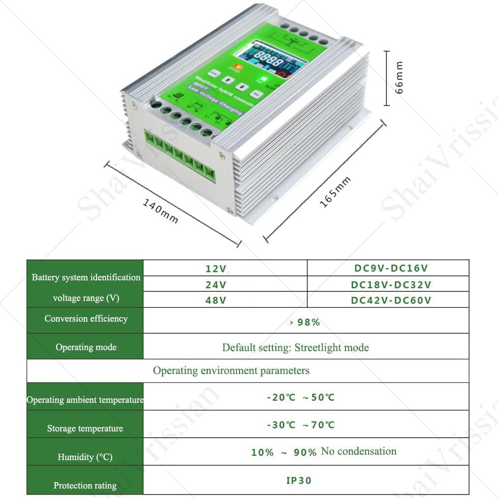 New Upgraded Wind Solar Hybrid Charge Controller,Mppt Charge Boost Controller,12v/24v/48v Auto Switch Regulator,with LCD Screen,for Wind Turbine Generator Charger W300/S500W-12V