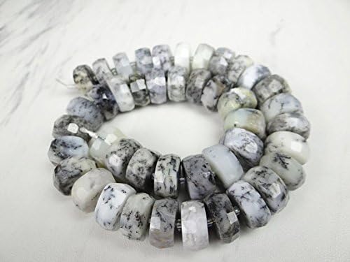 13 inch natural beads strand of 15x7-16x7mm faceted rondelle dendrite opal gemstone beads for DIY jewelry - necklace, bracelet, earring, ring.