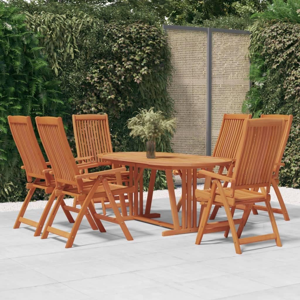 Furniture Sets 7 Piece Patio Dining Set Solid Wood Eucalyptus,Premium Eucalyptus Wood Outdoor Dining Set with Extendable Table and Reclining Chairs Garden Conversation Sets