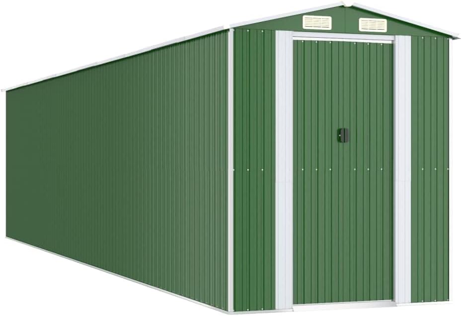 vidaXL Large Green Galvanized Steel Garden Shed for Tools 75.6 X 75.6 X 87.8 in Industrial Design with Sliding Double Doors Easy Access Perfect Outdoor Storage Solution Sheds Tool Sentry House Metal
