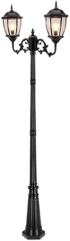 Creative 2-Lights IP54 Waterproof Retro Outdoor Street Light E27 Vintage 2.25M High Pole Post Lamp Patio Lawn Lighting Park Community External Rainproof Landscape Pillar Column Lamp