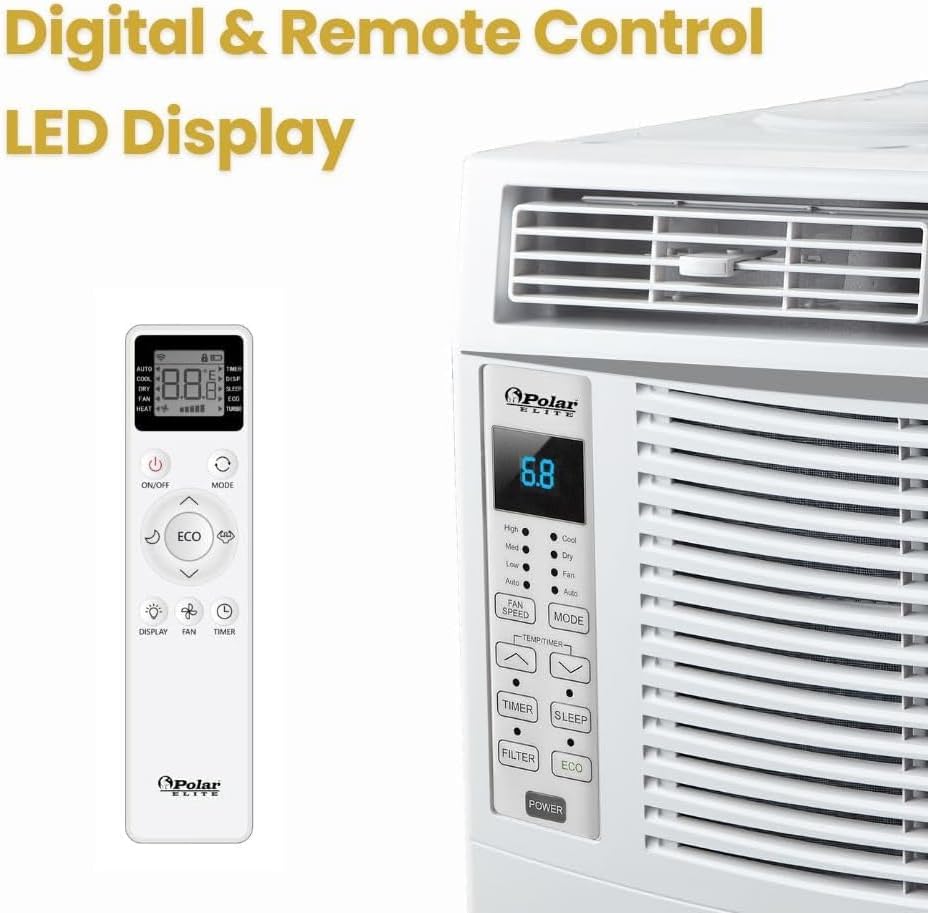 Memorex 6,000 BTU Window Air Conditioner, Cools Up to 250 Sq. Ft., Quiet Operation, Cool/Fan/Dry Modes, Digital Display, Remote Control, Easy Install & 2-Year Warranty