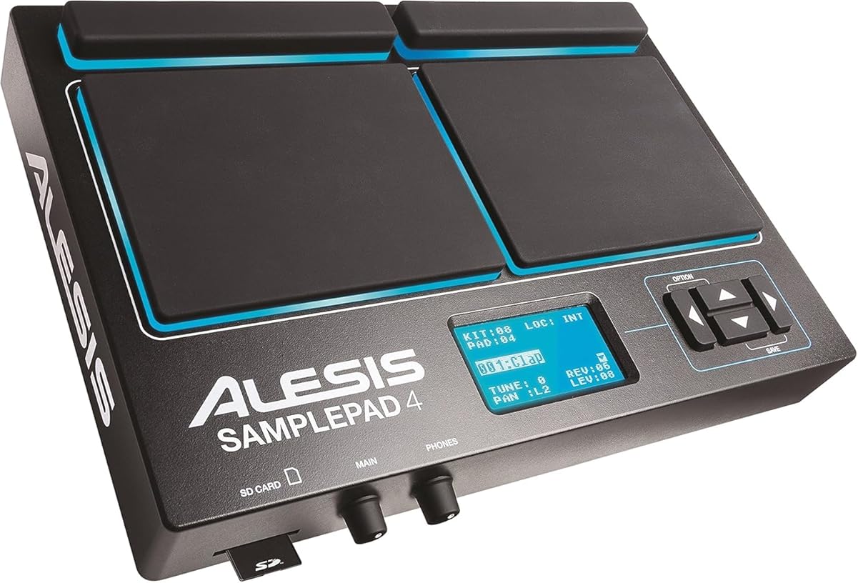 Alesis Sample Pad 4 - Compact Percussion and Sample Triggering Instrument with 4 Velocity Sensitive Pads, 25 Drum Sounds and SD/SDHC Card Slot