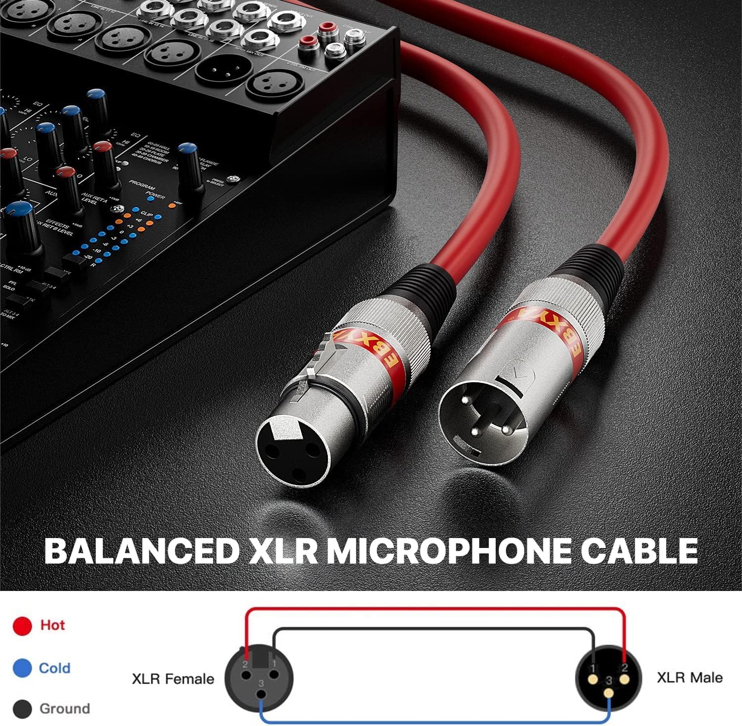 EBXYA XLR Cable 50 Feet - DMX Cable with 3 Pins Balanced Shielded XLR Male to Female Mic Cable Cords (4 Colors)