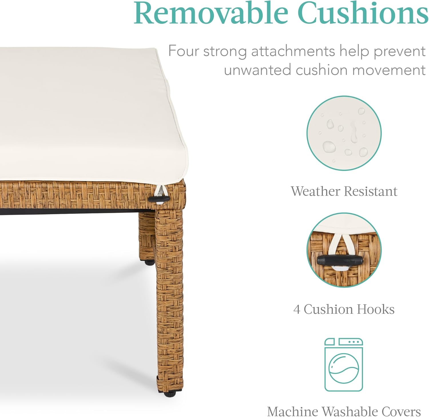 Best Choice Products Set of 2 Wicker Ottomans, Multipurpose Outdoor Furniture for Patio, Backyard, Additional Seating, Footrest, Side Table w/Removable Cushions, Steel Frame - Ivory/Natural