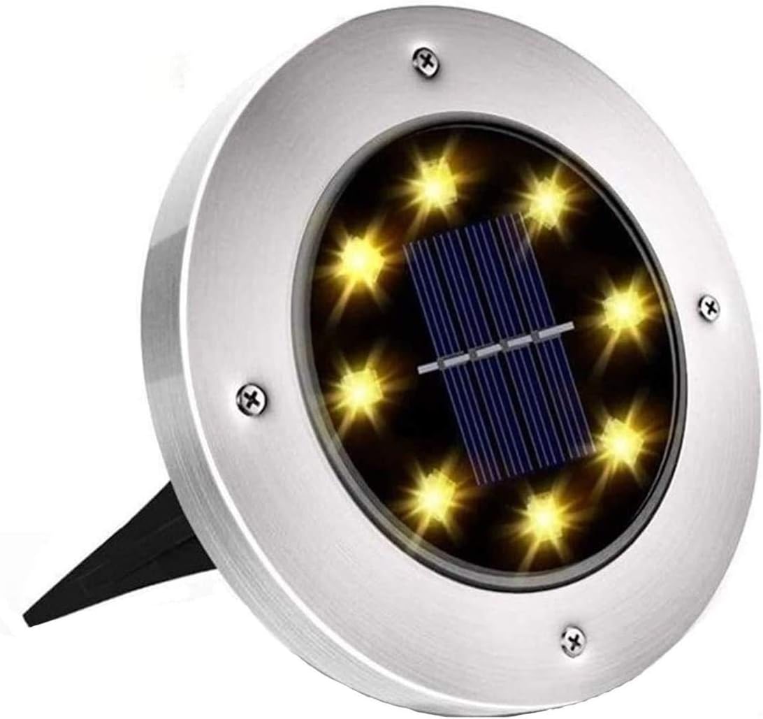 Solar Ground Lights, Solar Ground Lights Stainless Steel Outdoor 8 LED Solar Disk Lights， IP 65 Waterproof for Yard Deck Patio Pathway Garden Decor ，Warm White (Color : Sliver, Size : 60pcs)