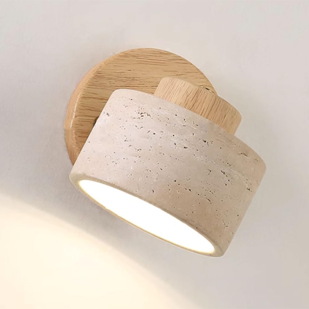 Japanese Style Wabi-Sabi Wall Lighting Fixture Modern Wood Light Decor for Wall Adjustable Angle Wall Light Over Mirror Stone Lampshade Lantern for Bedside, Living Room, Cafe