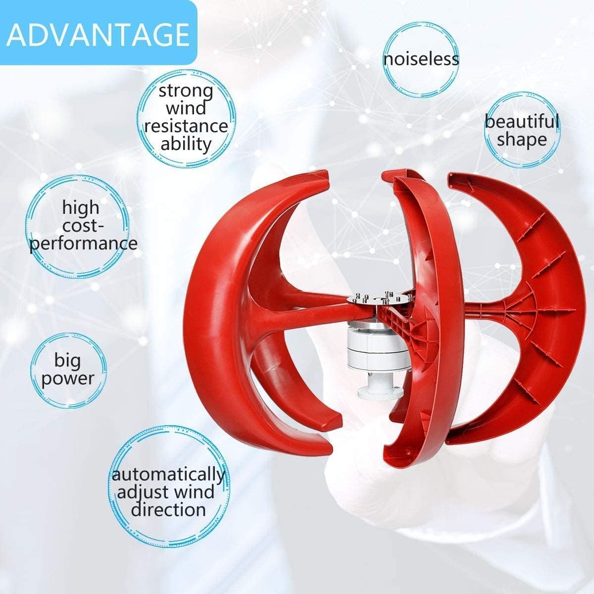 7000 W 5 Leaves Vertical Axle Lantern Wind Turbines Generator, 12 V 24 V Motor Kit Electromagnetic for Home Hybrids Street Lighting