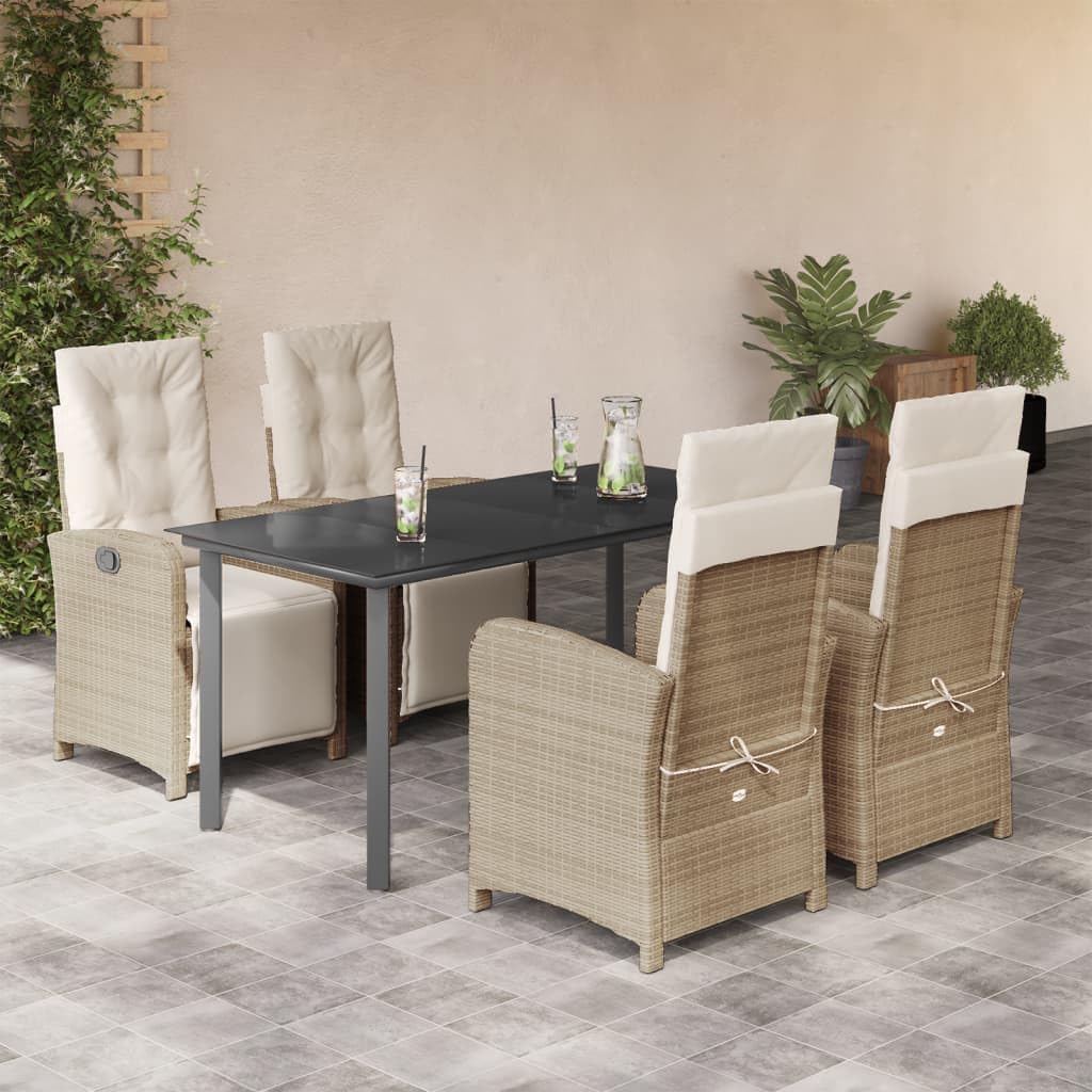 5 Piece Patio Dining Set with Cushions Beige Poly Rattan,Versatile Patio Dining Set with Adjustable Backrest and Comfortable Cushions Furniture Sets for Patio, Lawn & Garden