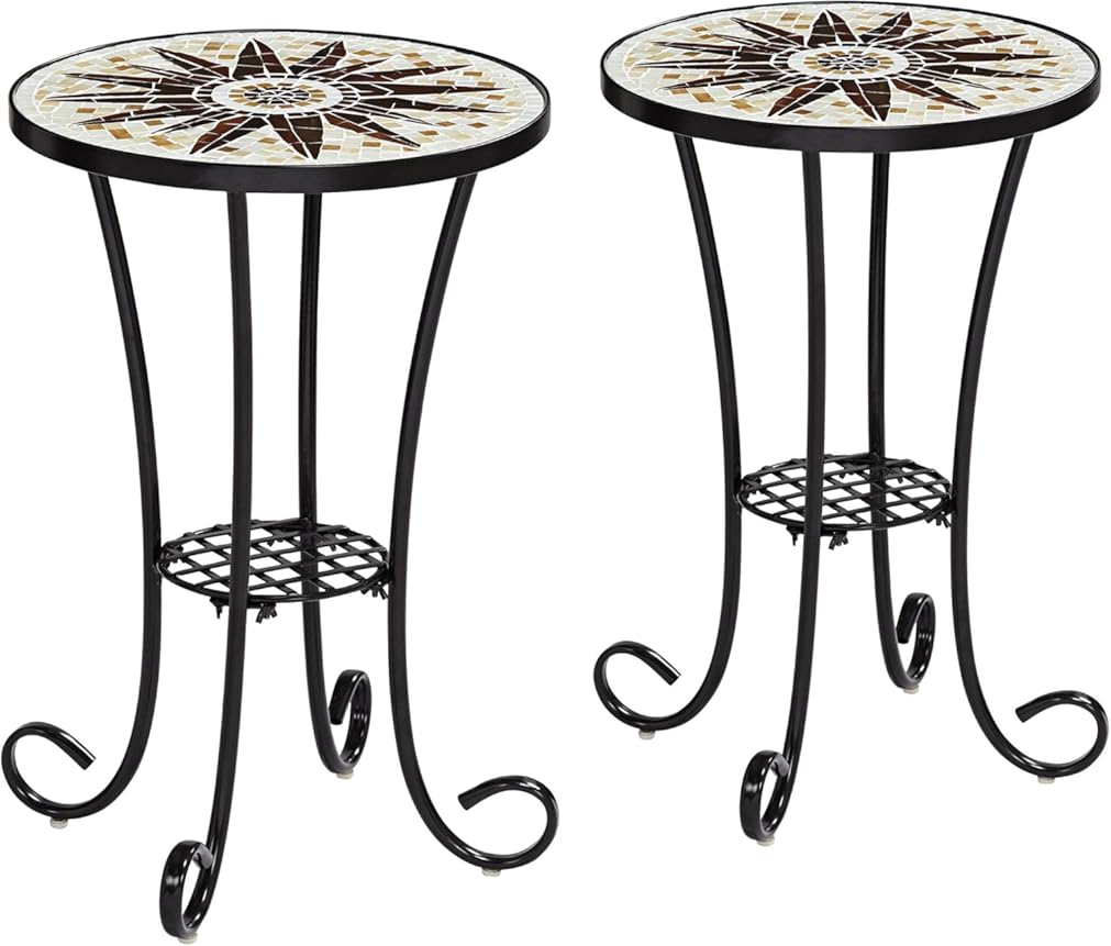 Teal Island Designs Sunburst Rustic Black Metal Round Outdoor Accent Side Tables 14