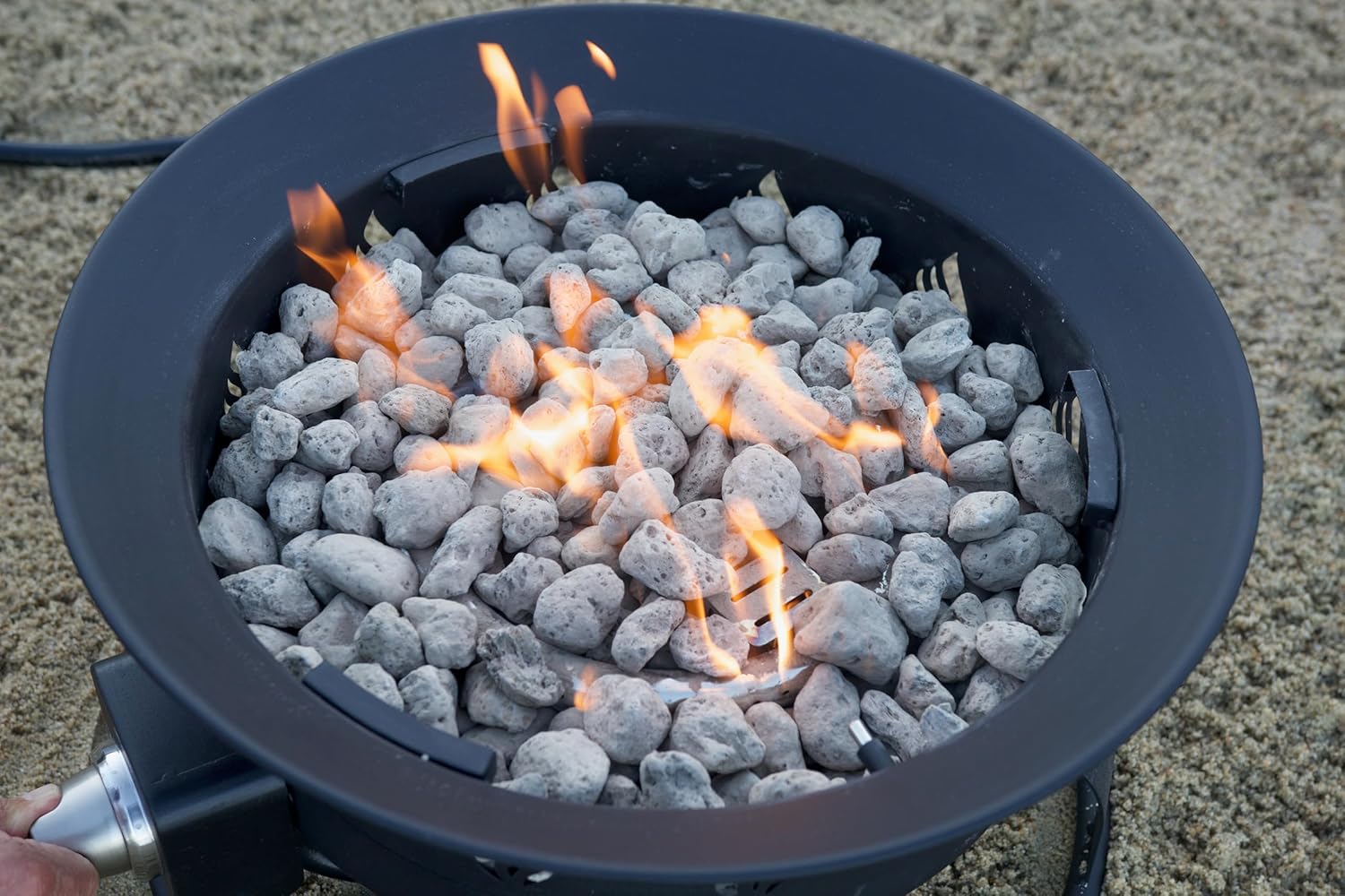 Global Outdoors Portable Propane Fire Pit, 19-inch, 54,000 BTU Smokeless Fire Bowl with Auto Ignition, Lid, Pumace Stones, Stand
